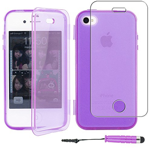 ebestStar - compatible with iPhone 4 Case iPhone 4S [Soft Silicone] Wallet Cover, Shock Absorption full flexible protector + Mini Stylus, Purple [iPhone: 115.2 x 58.6 x 9.3mm, 3.5'']