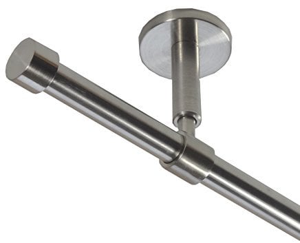 BASIT Gardinenstange Deckenmontage 1 läufig 240 cm lang Edelstahl Look Set Metall I 1-läufige Vorhangstange Deckenmontage Ø16mm I 120-600cm wählbar D11
