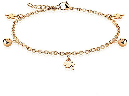 Bungsa Bettelarmband Kleeblatt & Ball roségold Edelstahl für Damen (Edelstahl Armband Damenarmband Herrenarmband Bracelet Chirurgenstahl Schmuck)