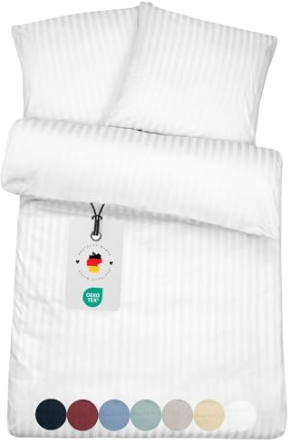 Carpe Sonno Damast Bettwäsche 155x220 Baumwolle | Bettwäsche Baumwolle 155x220 | Bettwaren & Bettwäsche-Sets | Bettbezug 155 x 220 | Hotelbettwäsche mit Reißverschluss - Weiß