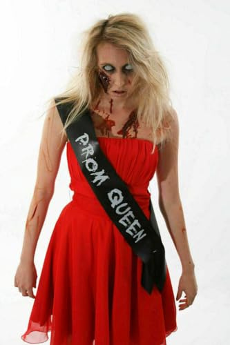 ZOMBIE PROM QUEEN SASH CHEAP HALLOWEEN FANCY DRESS COSTUME OUTFIT IDEA BLACK