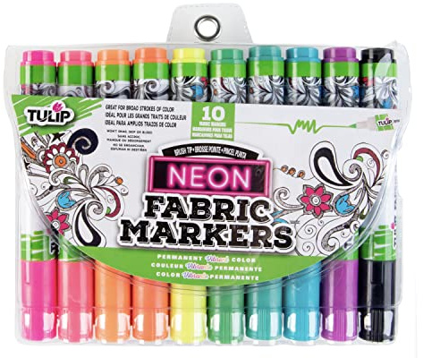 Tulip Permanent Fabric Brush Tip Markers, Neon, Set of 10