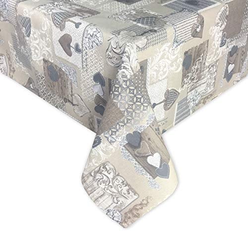 Tischdecke aus Schwerer Baumwolle Made in Italy – Tiroler Herz Margot Beige, Rechteckig, Waschbar – Elegant & Langlebig für Zuhause & Gastronomie – cm. 140x240 x12 Personen