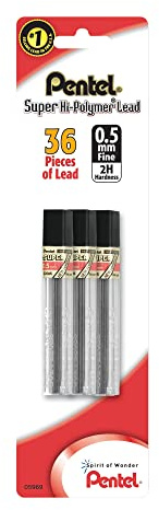 Pentel Super Hi-Polymer Lead Refill (0.5mm) Fine, 2H, 36 Pieces of Lead (C505BP32H-K6)