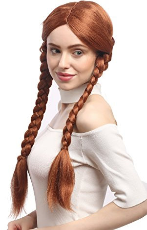 WIG ME UP - 90839-ZA130B Perücke Damen Karneval Fasching Braun Hellbraun Rotbraun lange geflochtene Zöpfe
