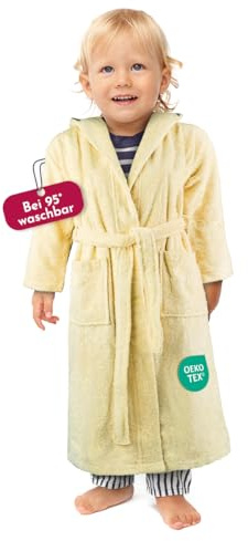 Clinotest Kinderbademantel aus Frottee – Weich, saugfähig, 100% Baumwolle, mit Kapuze, Bindegürtel, maschinenwaschbar, ideal für Jungen & Mädchen.