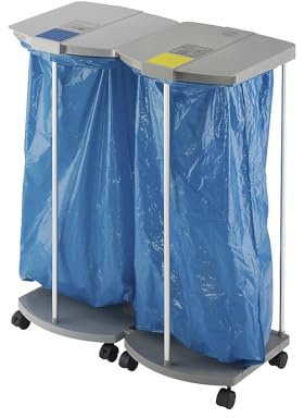 Hailo | Müllsackständer mit 250 Blauen Wertstoffsäcken | ProfiLine MSS XXXL | 2 x 120 l | HxBxT 1000 x 880 x 450 mm | fahrbar