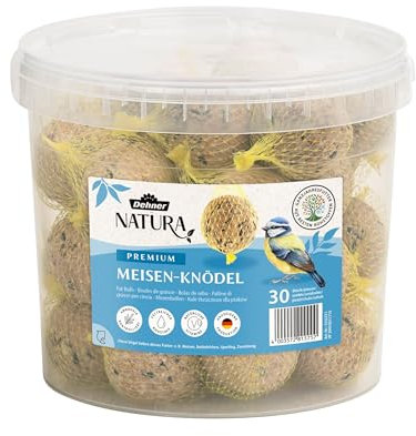Dehner Natura Premium Meisenknödel mit Netz, ganzjähriges Wildvogelfutter proteinreich / energiereich, hochwertiges Vogelfutter für Wildvögel, im Eimer, 30 Stück je 90 g (2.7 kg)