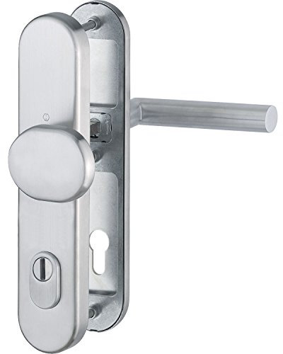 HOPPE 3899867 Haustür Eingangstür Wechselgarnitur AMSTERDAM - Ö-Norm Entfernung 88mm, Edelstahl matt, Langschild Profilzylinder für Türstärke 62-72mm, mit Kernziehschutz, Prüfung: RC2 nach EN 1906, 1 Stück Sicherheitsbeschlag