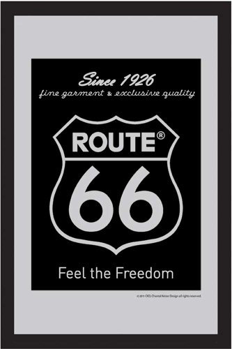 empireposter Route 66 Black Logo - Bedruckter Spiegel mit Kunststoff Rahmen in Holzoptik, Kult-Spiegel - Grösse 20x30 cm