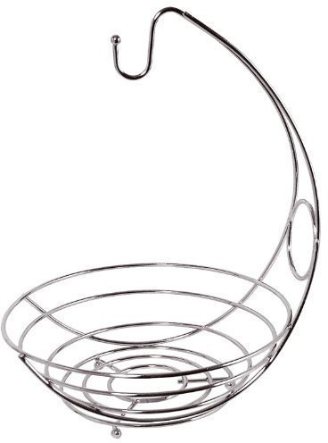 CHROME FRUIT BOWL WITH BANANA HANGER TREE HOLDER FRUIT STORAGE BOWL STAND HOOK BASE BANANA HAMMOCK by Eshop Online