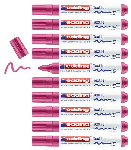 edding 4500 Textilmarker - karmin-rot - 10 Stück - Rundspitze 2-3 mm - Textilstifte waschmaschinenfest (60 °C) zum Stoff bemalen - Stoffmalstift