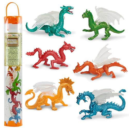 Safari Ltd Dragons Designer TOOB – 6 Minifiguren einschließlich Wald, EIS, Mitternachtsmond, Berg, Wolke und chinesischer Hörner-Drache – Spielfiguren für Jungen, Mädchen und Kinder ab 3 Jahren