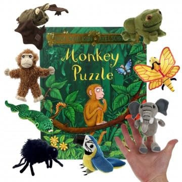 The Puppet Company Monkey Puzzle Storybook Set – Soft Jungle Animal Finger Puppets for Toddlers and Babies – Nursery Rhyme Toy for Storytelling, Roleplay, Learning, and Early Language Development