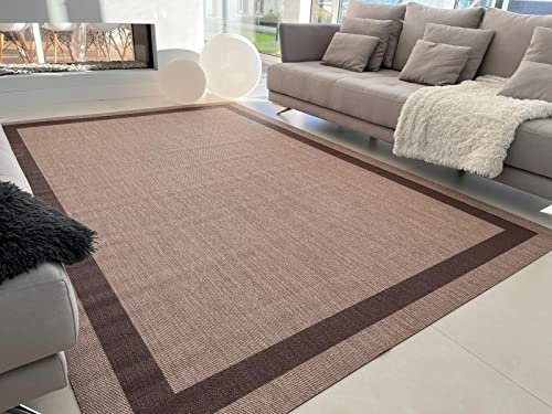 TEJIDOS EL MUNDO Alfombra vinilica de Tejido Trenzado de Alta Gama Lavable Antideslizante Alfombra Resistentes para Salon Cocina baño Pasillo - 140x200 cm., GRECA-Beige