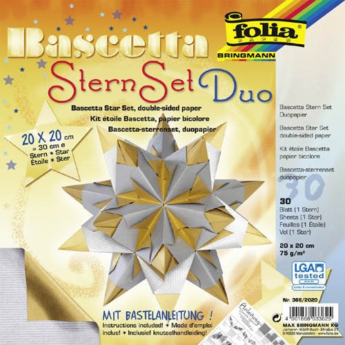 Faltblätter Bascetta Stern Duo, silber gold, 20x20
