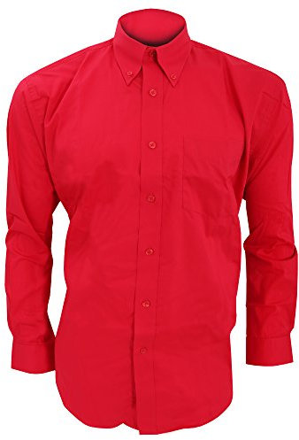 Kustom Kit Mens Oxford Shirt with Button Down Collar, Red, 15inch