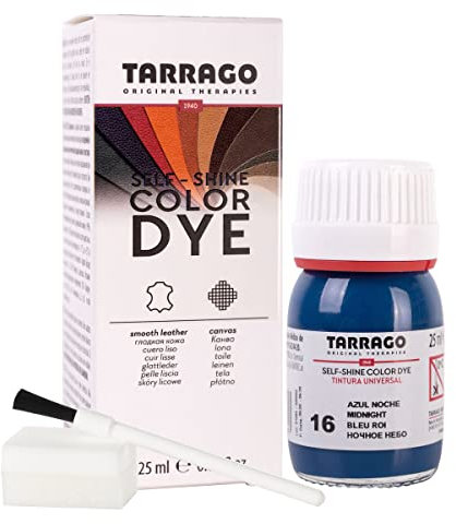 Tarrago Tinte para Zapatos y Bolsos de Cuero y Textil con Esponja y Brocha | Cubre Rozaduras y Desgastes del Calzado | Gama de 90 colores