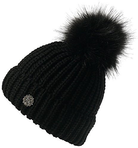 Harrys-Collection grob gestrickte Mütze mit Riesenbommel, Kopfgröße:Einheitsgröße, Farben:schwarz
