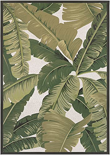 Couristan Dolce Outdoor Area Rug - Palm Lily 8'1 x 11'2 in Hunter Green and Ivory, Durable, Easy to Clean, Flatwoven Floor Covering for Patio, Entryway Or Mudroom