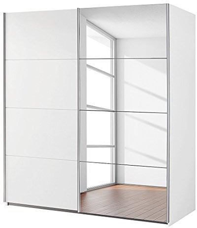 Rauch Möbel Subito Schrank Kleiderschrank Schwebetürenschrank in Weiß mit Spiegel 2-türig inkl. Zubehörpaket Basic 2 Kleiderstangen, 2 Einlegeböden BxHxT 181x197x61 cm