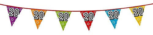 Boland 30020 - Holografische Wimpelkette Zahl 20, 1 Stück, Länge 800 cm, Fahnenkette, Sterne, Hängedekoration, Mehrfarbig, Girlande, Mottoparty, Geburtstag, Jubiläum