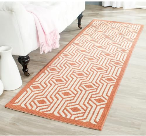 SAFAVIEH Washable Rug Outdoor Courtyard Collection - 2'3 x 6'7 Runner, Beige & Terracotta, Non-Shedding & Easy Cleaning, Ideal for Patio, Entryway, Mudroom, Hallway, Kitchen (CY6113-231)