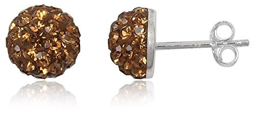 EYS JEWELRY Ohrstecker Damen Halbkugeln rund 925 Sterling Silber Preciosa Elements Glitzer Kristalle topas-braun Damen-Ohrringe