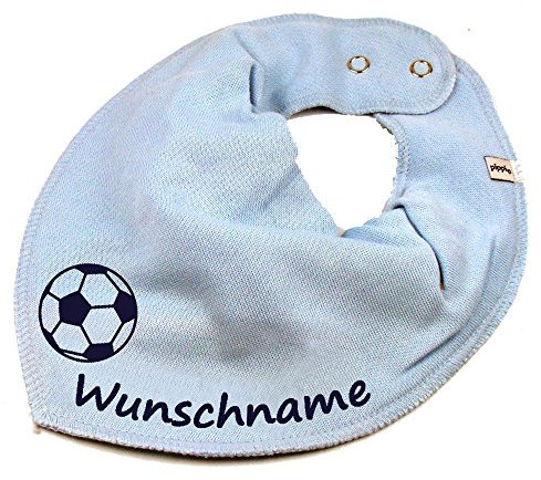 Elefantasie Halstuch mit Namen oder Text personalisiert für Baby oder Kind aus Baumwolle in Einheitsgröße Fußball hellblau