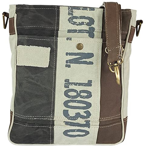 Sunsa Damen Umhängetasche. Vintage Tasche aus Canvas & Leder. Nachhaltige Crossover Bag in braun/beige/schwarz. Schultertasche für Sie/Ihn.27x34x8 cm
