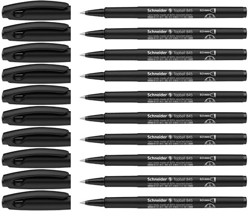 Schneider 184501 Topball 845 Tintenroller (stabiler Edelstahlspitze, 0,3 mm) 10er Packung schwarz
