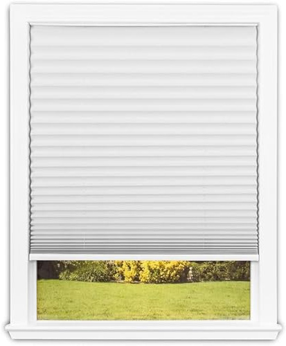 Redi Shade No Tools Easy Lift Trim-at-Home Cordless Pleated Light Filtering Fabric Shade White, 36 W x 64 L, (Fits windows 19- 36)