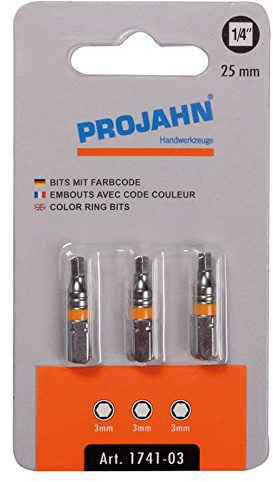 Projahn 1/4 Zoll markierter Bit Länge 25 mm Innen-6-kant 3 mm 3-er Pack 1741-03