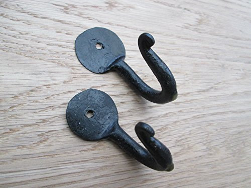 IRONMONGERY WORLD® Hand Forged Blacksmith Iron Hanging Jewellery Robe Keys Utility Cup Mug Hook - Black Beeswax (50MM Medium Chunky Penny END)