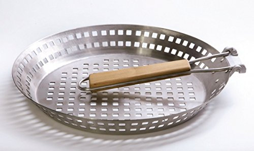 CV Grill-Pfanne Gemüse Grillkorb Edelstahl rund mit Klapp-Griff Ø ca. 31 cm Grillzubehör