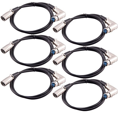 SEISMIC AUDIO - XLRRAS - 6 Pack of 3' XLR Male to Right Angle Female Audio Patch Cables