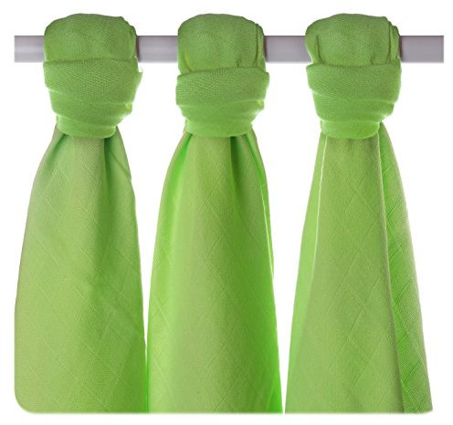 XKKO BMB070015A 3er Pack Bambuswindeln zum Wickeln, beim Stillen, als Unterlage oder leichte Decke, Windeln 70 x 70 cm, grün