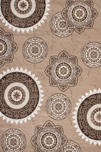 Lalee 347222469 Designer Teppich Muster Kreise 3D Konturen Glitzer Edel Größe 80 x 300 cm, beige
