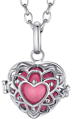 Morella Damen Halskette Edelstahl 70 cm mit Herzform Anhänger und Klangkugel rosa Ø 16 mm in Schmuckbeutel