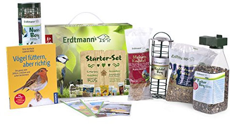 Erdtmanns Wildvogelfutter Starterpaket (1 x 2.15 kg) – mit Futterspender & Buch von Peter Berthold – inkl. Poster & Füttertipps für Sommer & Winter – Vogelfutter – Geschenkset für Naturfreunde