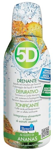 Benefit - 5D DEPURADREN, Integratore Alimentare da Bere, Azione Drenante, Depurativa e Tonificante, Gusto Ananas, Fabbricato in Italia, 500 ml