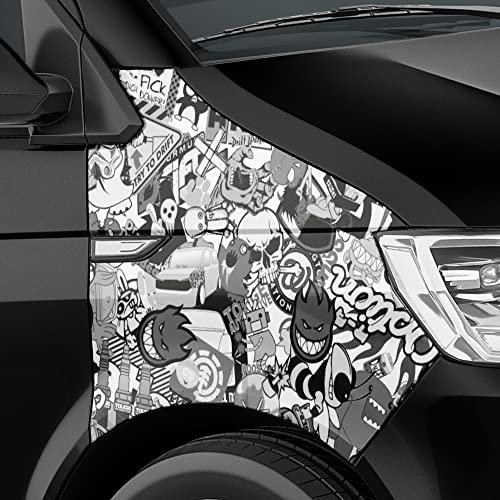 Auto-Dress Stickerbomb Auto-Folie mit Luftkanal-Technik für 3D Car-Wrapping (50x150cm, Design: Special, Farbe: Schwarz-Weiß, Finish: Matt)