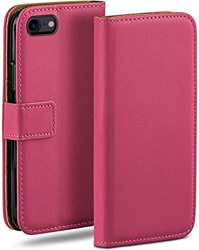moex Klapphülle kompatibel mit Apple iPhone 7 / iPhone 8, Handyhülle mit Kartenschlitz, 360 Grad Flip Case, Schutzhülle aus veganem Leder, Berry-Fuchsia