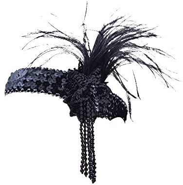 Bristol Novelty BA367 Flapper-Haarband mit Pailletten, schwarz, Einheitsgröße Halloween