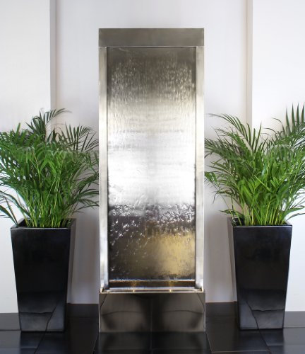 Primrose 213cm Silver Brushed Stainless Steel Wall Water Feature Cascade for Indoor & Outdoor Use