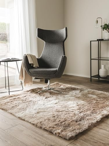 benuta Nest Hochflorteppich Whisper - Beige/Hellbraun 150x150 cm - Kuschelig Weicher Teppich für Schlaf- und Wohnzimmer - Pflegeleicht - Fußbodenheizung Geeignet