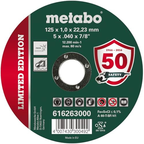 Metabo Limited Edition Trennscheibe 125 x 1,0 x 22,23 Inox, gerade Ausführung – 616263000 – Universalscheibe für Edelstahl – 100 Stück