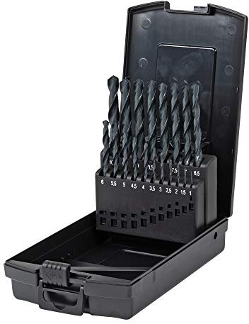 STIER Spiralbohrer Set HSS-R, 19-teilig, Basic Metallbohrer Satz, Stahlbohrer Satz, rollgewalzt, zylinderischer Schaft, Spiralnut mit Oxidbeschichtung, DIN 338