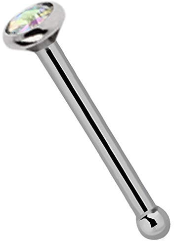 Modern Nature Piercing-Schmuck 1 x Nasenpiercing Titan Stecker, gefaßter Stein in multiklar und Kugelstopper, Stab 0,8 mm