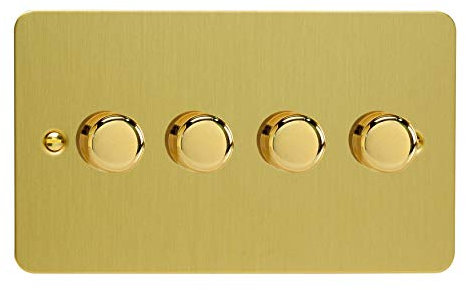 Varilight 4-Gang 2-Way V-Pro Push On/Off Rotary LED Dimmer 4 x 0-120W (Twin Plate) Brushed Brass